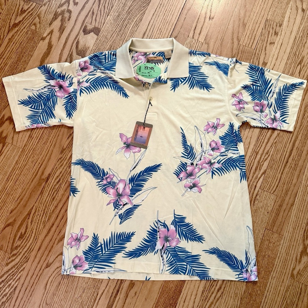 Vintage Deadstock Bobby Chan Silk Cotton‎ Hawaiian Polo Shirt Mens M Floral